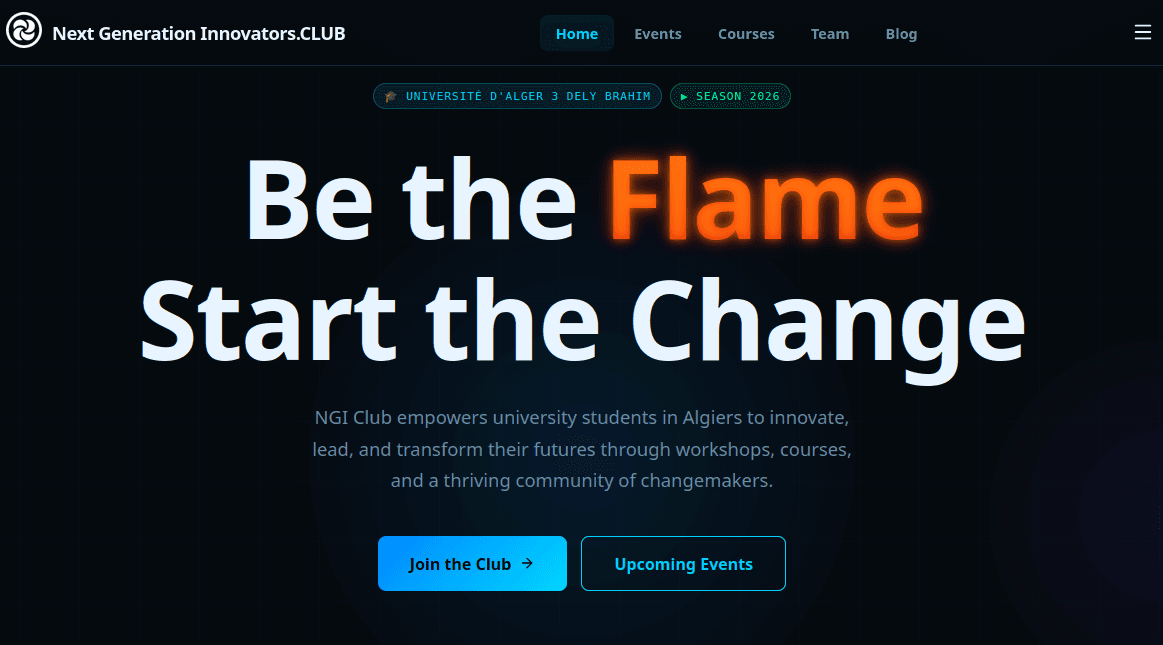 Site Officiel de la next generation innovators a l'Université ALGER 3 DELY BRAHIM, Algérie — visuel projet