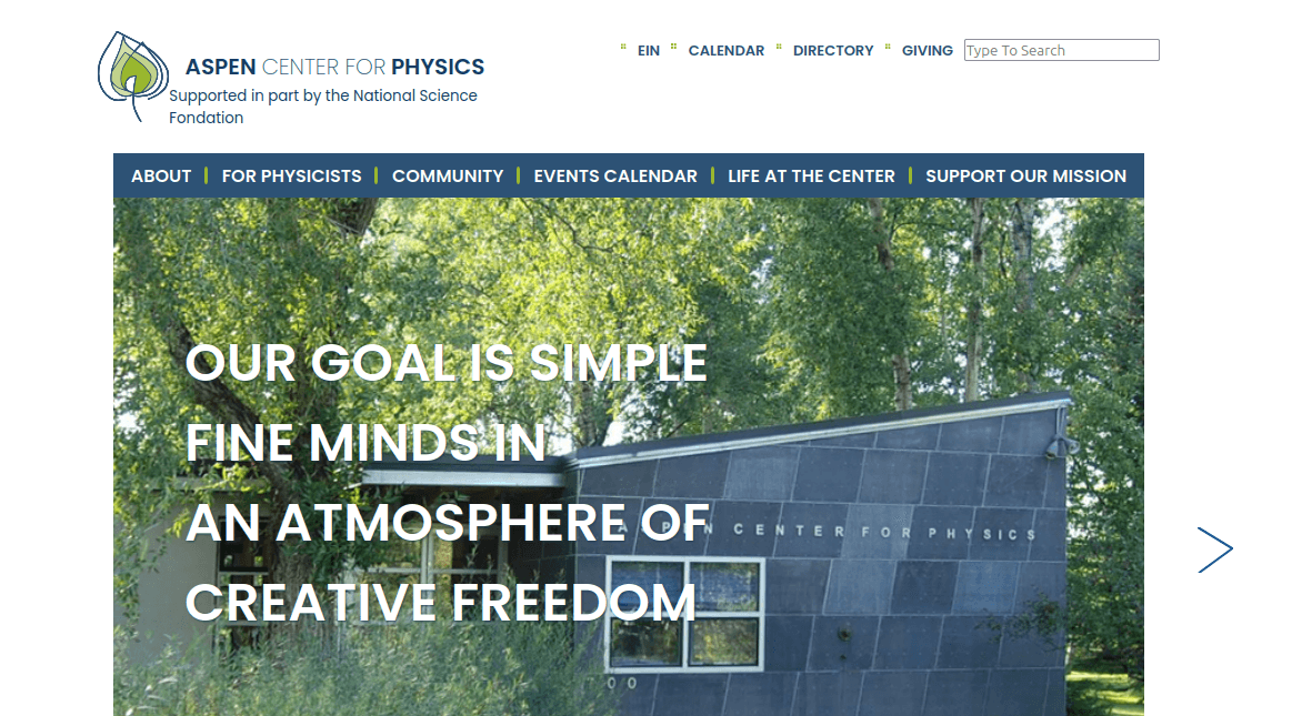 ASPEN CENTER FOR PHYSICS prototype — visuel projet